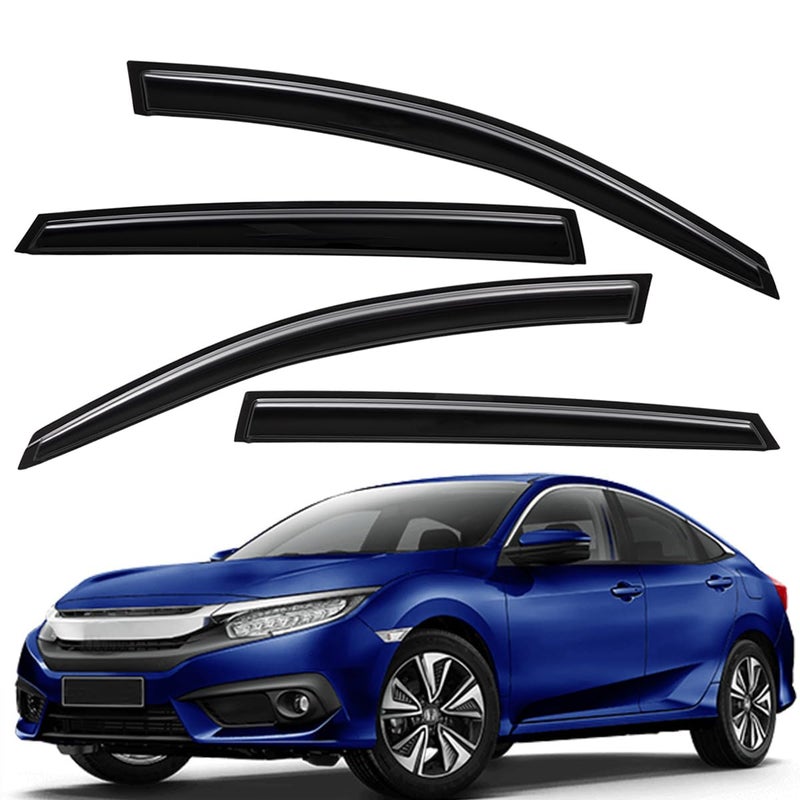 Lightronic Extra Durable Outside-Mount Auto Vent Window Visor, Fits 2016-2021 Honda Civic (Sedan), UV Protection Rain Guard, Original Wind Deflector, No-Drill Easy Install, Dark Smoke, 4-Pcs - Image 1